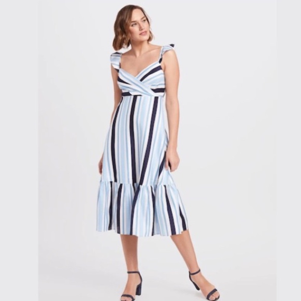 NWT Draper James Blue Navy and White Stripe Midi Dress